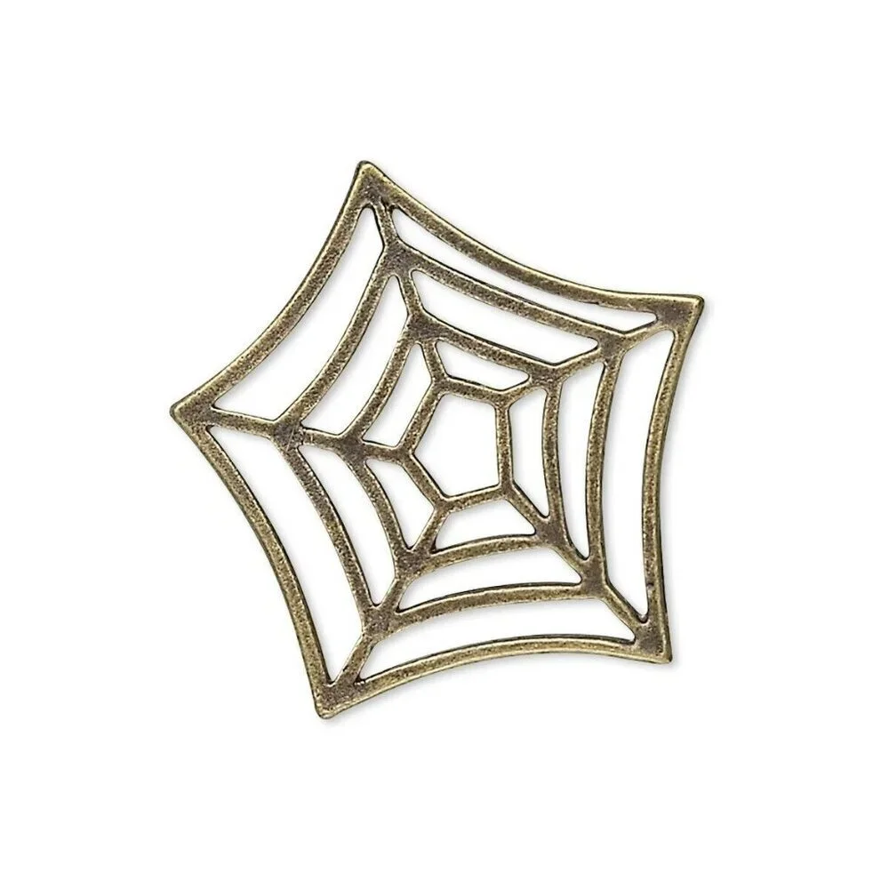 10 Antiqued Brass Spider Web Pentagon Pendants 29x26mm Charms Wholesale Lot
